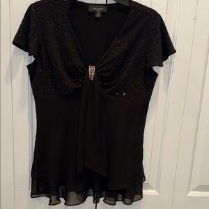 Rafaella Black V-Neck Beaded Accent Evening Blouse
